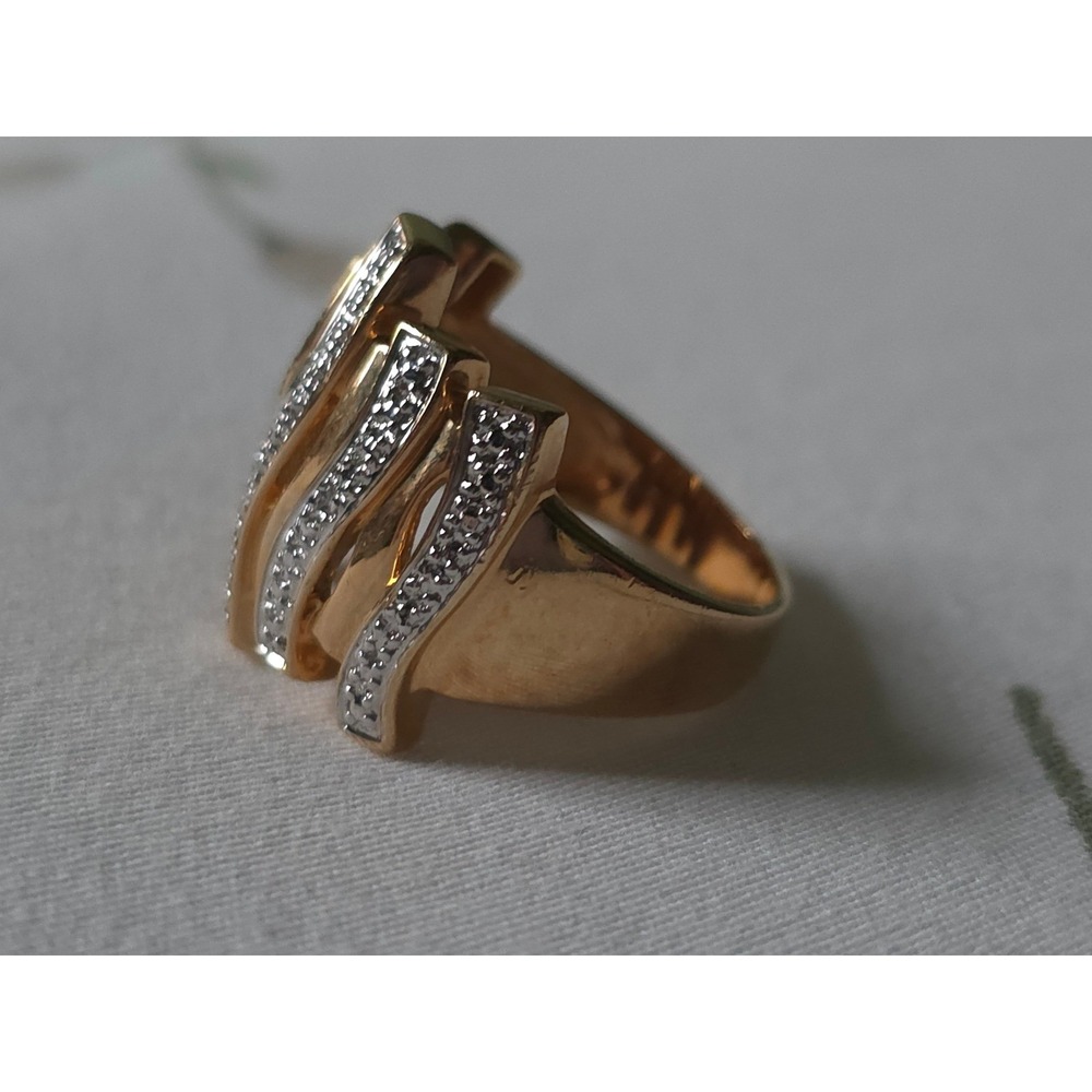 Vintage Gold Plated Sterling Silver 925 Wavy Statement Ring Size 9 Two Tone - Picture 5 of 8